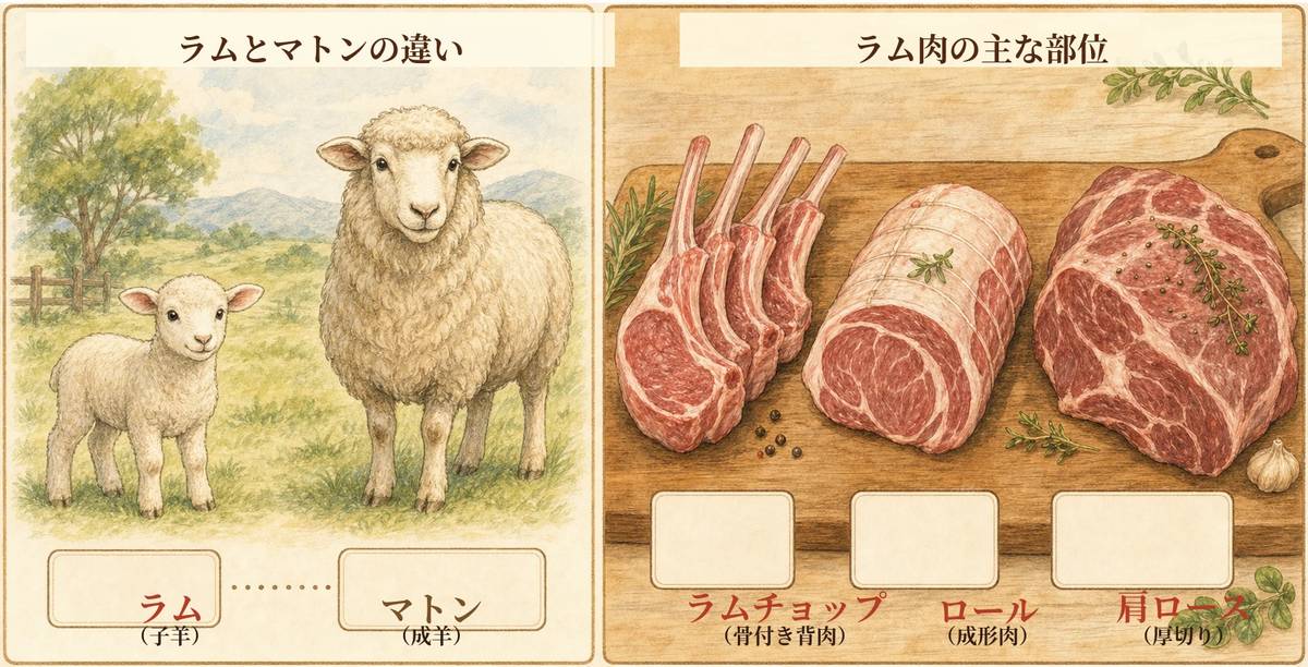 ラムとマトンの違い・ラム肉の主な部位図解